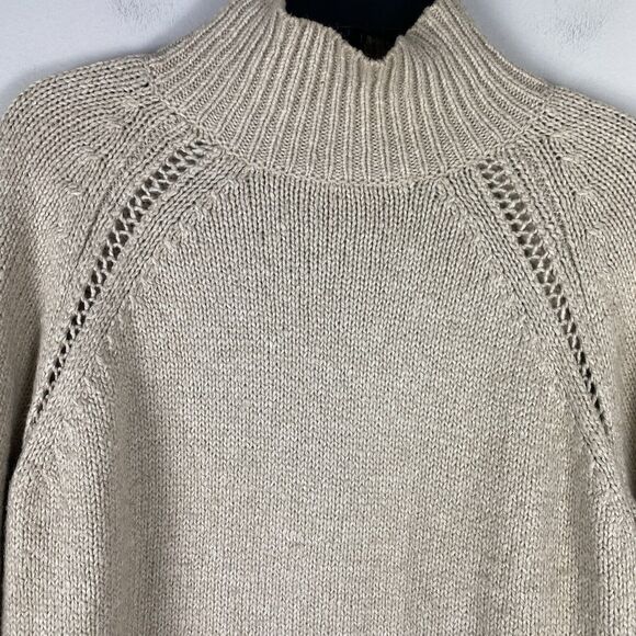 J Jill Pure Jill Pullover Sweater XS Tan Mock Neck Cable Knit Old Money Preppy - Picture 3 of 7